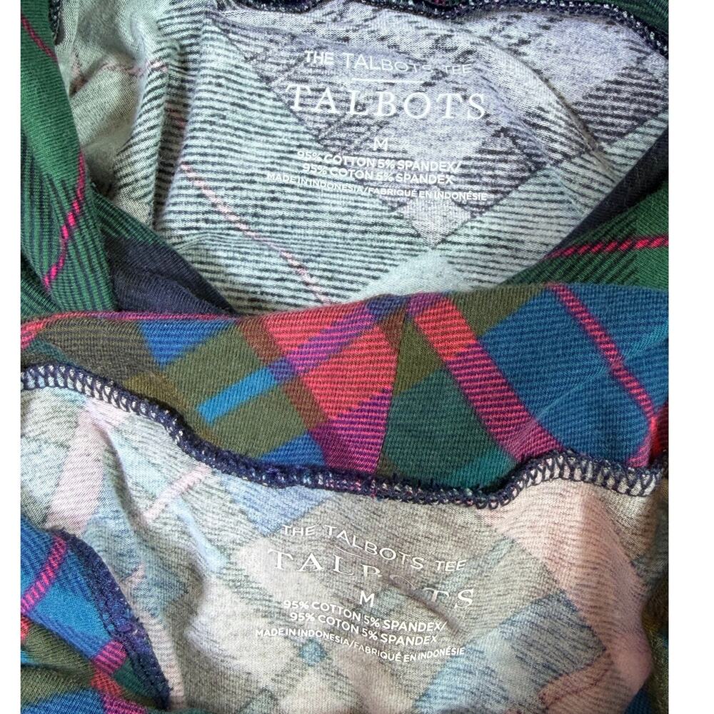 Talbots Lot of 2 Women Med Plaid Turtleneck Shirt Red Green Preppy Pullover Knit - Picture 2 of 10